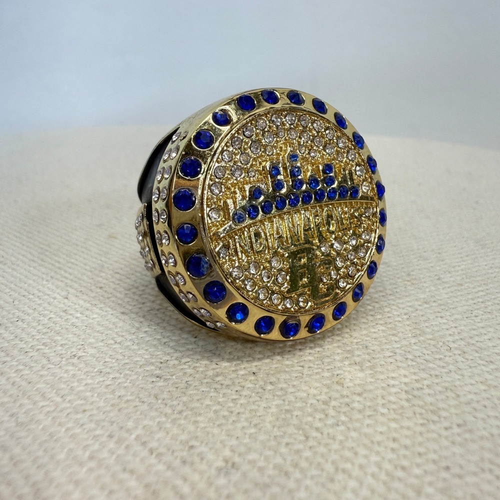 Indianapolis Basketball Championship Replica Ring Gold‎ Tone Blue Rhinestones